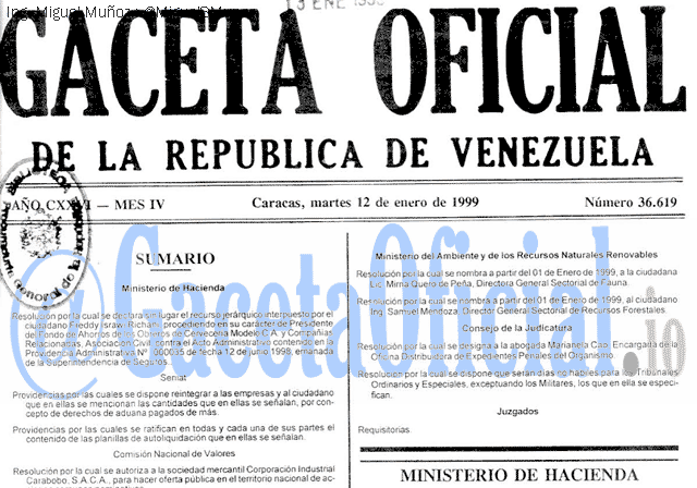 Gaceta Oficial 36619 del 12 Enero 1999