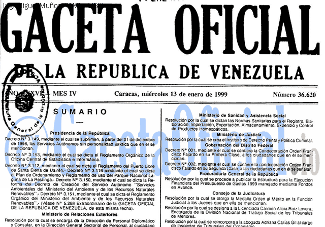Gaceta Oficial 36620 del 13 Enero 1999