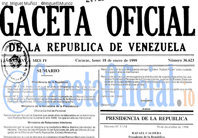 Gaceta Oficial 36623 del 18 Enero 1999