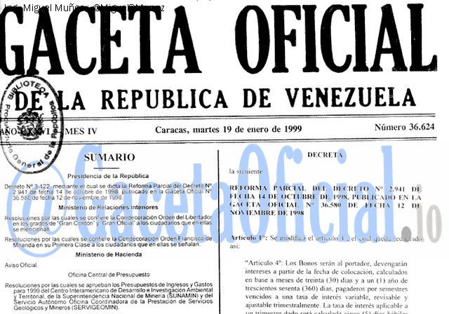 Gaceta Oficial 36624 del 19 Enero 1999