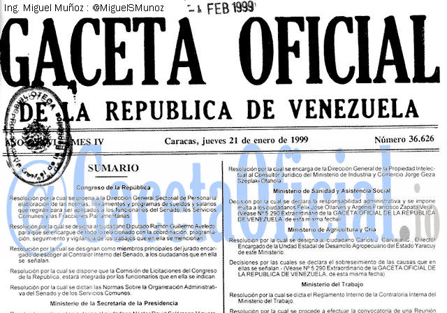 Gaceta Oficial 36626 del 21 Enero 1999