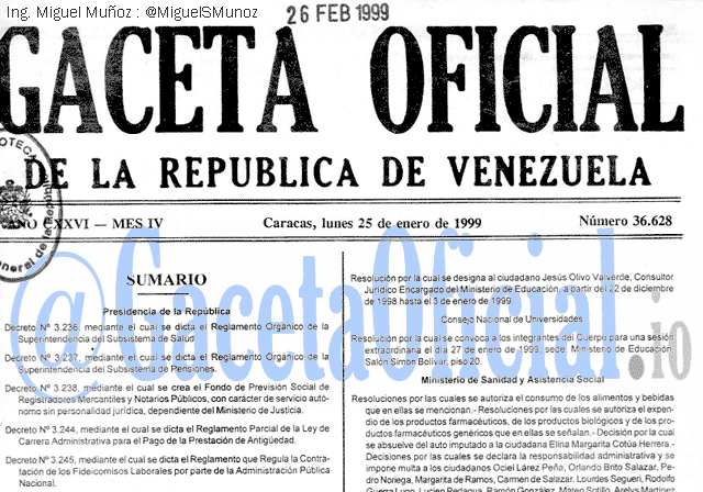 Gaceta Oficial 36628 del 25 Enero 1999