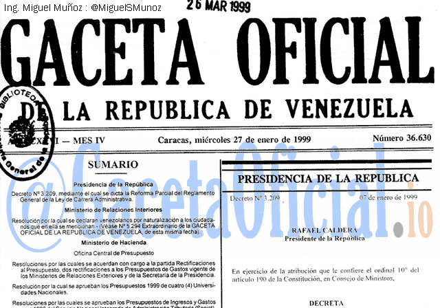 Gaceta Oficial 36630 del 27 Enero 1999