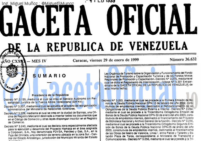 Gaceta Oficial 36632 del 29 Enero 1999