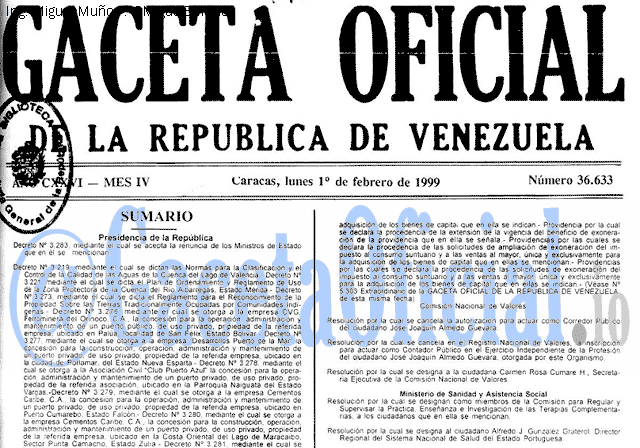 Gaceta Oficial 36633 del 1 Febrero 1999