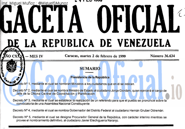 Gaceta Oficial 36634 del 2 Febrero 1999