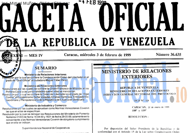 Gaceta Oficial 36635 del 3 Febrero 1999