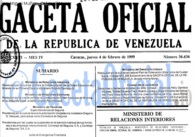 Gaceta Oficial 36636 del 4 Febrero 1999