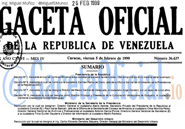 Gaceta Oficial 36637 del 5 Febrero 1999