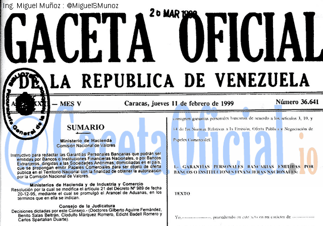 Gaceta Oficial 36641 del 11 Febrero 1999
