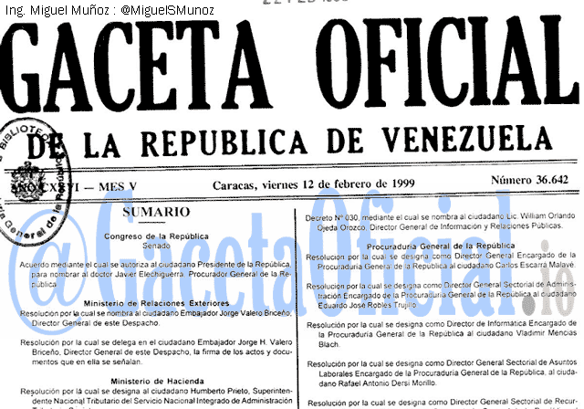 Gaceta Oficial 36642 del 12 Febrero 1999