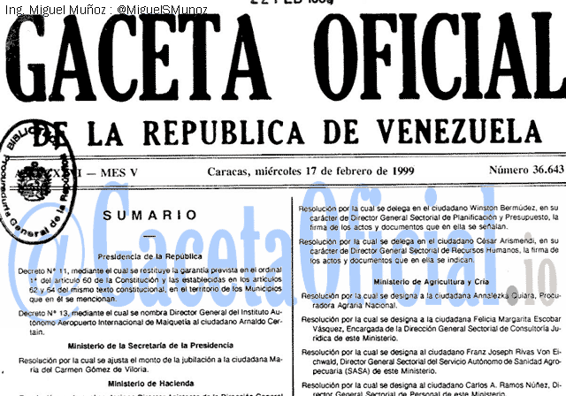 Gaceta Oficial 36643 del 17 Febrero 1999