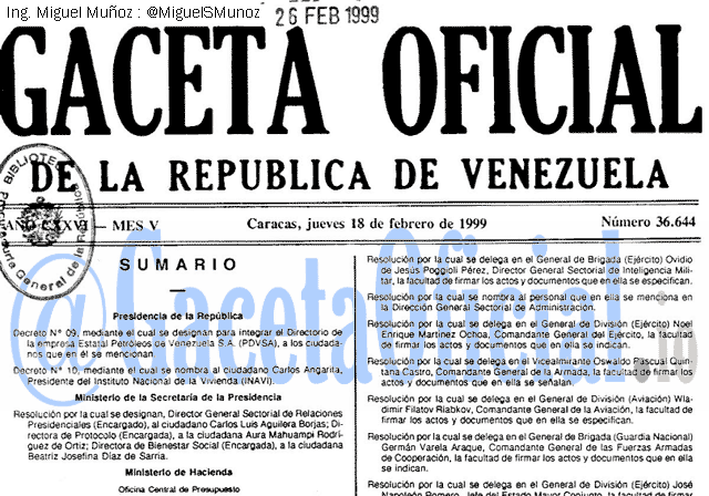Gaceta Oficial 36644 del 18 Febrero 1999