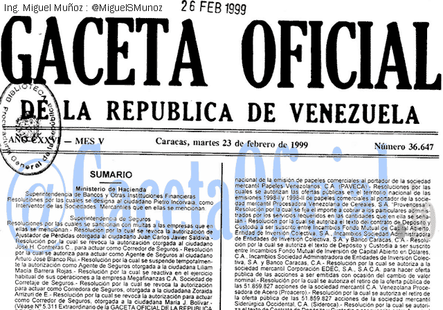 Gaceta Oficial 36647 del 23 Febrero 1999