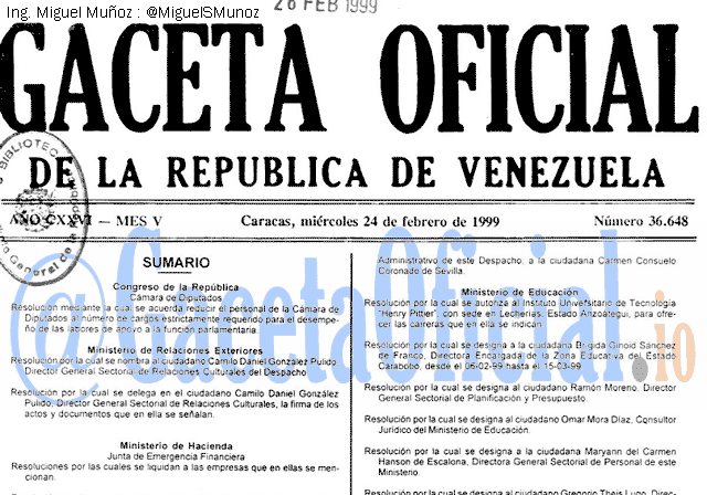 Gaceta Oficial 36648 del 24 Febrero 1999