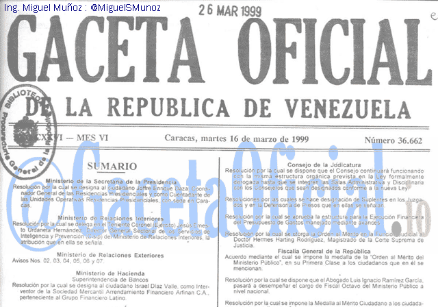 Gaceta Oficial 36662 del 16 Marzo 1999