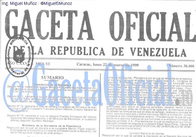 Gaceta Oficial 36666 del 22 Marzo 1999