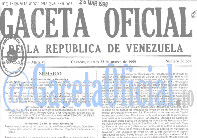 Gaceta Oficial 36667 del 23 Marzo 1999