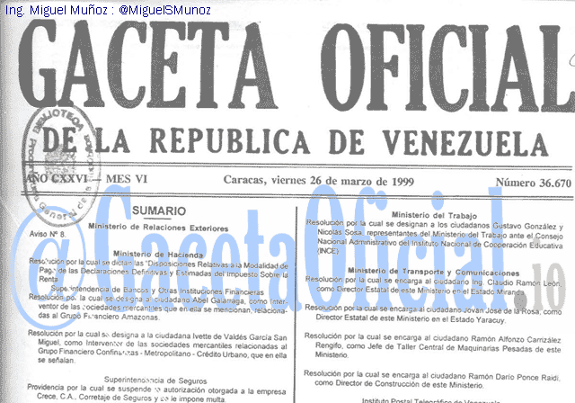 Gaceta Oficial 36670 del 26 Marzo 1999