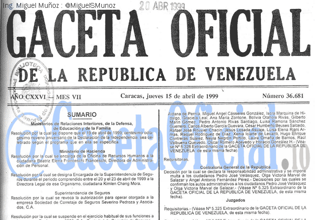Gaceta Oficial 36681 del 15 Abril 1999