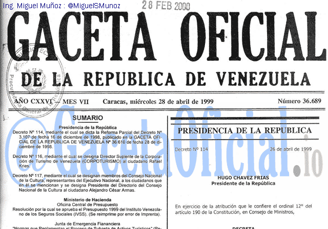 Gaceta Oficial 36689 del 28 Abril 1999