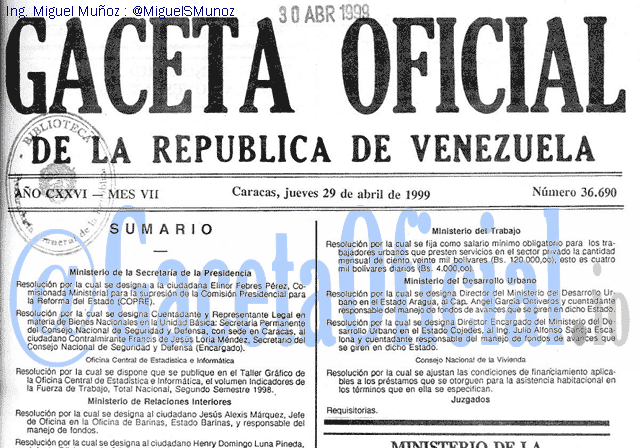 Gaceta Oficial 36690 del 29 Abril 1999