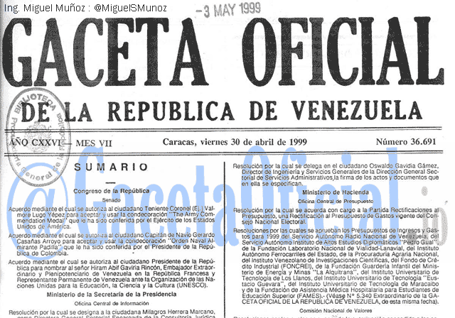 Gaceta Oficial 36691 del 30 Abril 1999