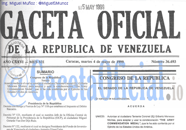 Gaceta Oficial 36693 del 4 Mayo 1999
