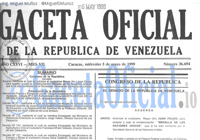 Gaceta Oficial 36694 del 5 Mayo 1999