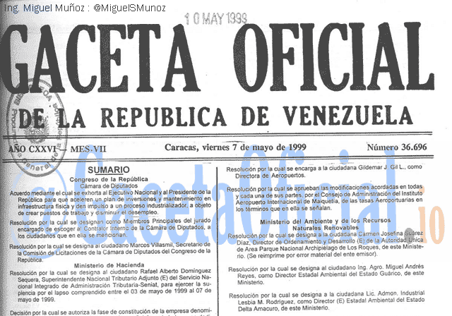 Gaceta Oficial 36696 del 7 Mayo 1999