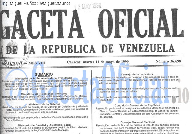 Gaceta Oficial 36698 del 11 Mayo 1999