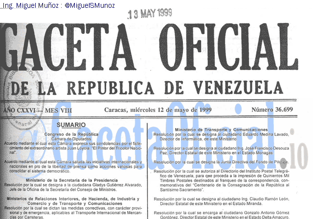 Gaceta Oficial 36699 del 12 Mayo 1999