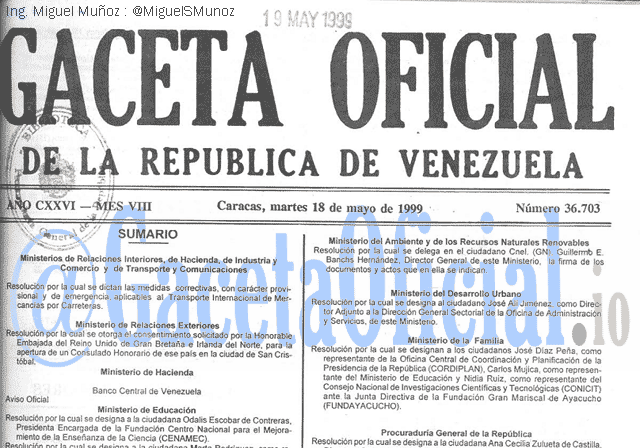 Gaceta Oficial 36703 del 18 Mayo 1999