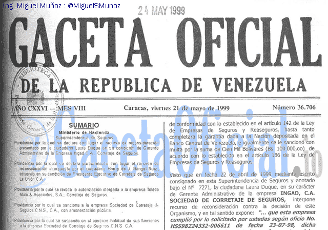 Gaceta Oficial 36706 del 21 Mayo 1999