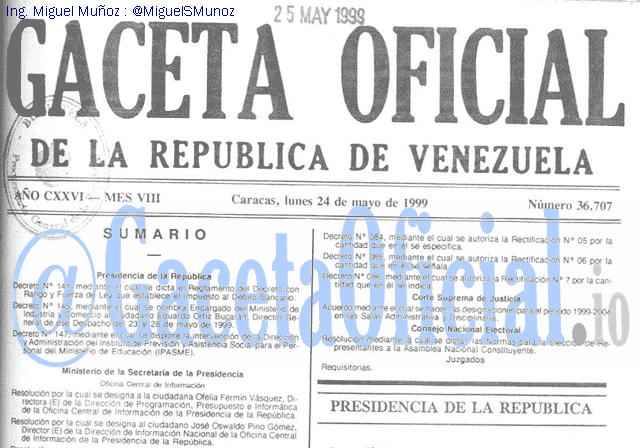 Gaceta Oficial 36707 del 24 Mayo 1999