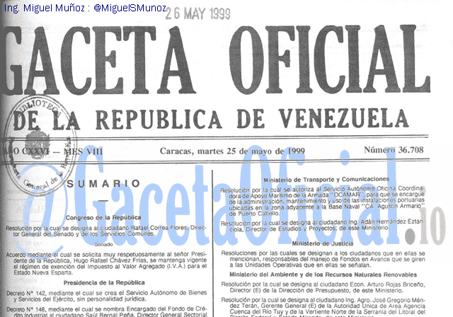 Gaceta Oficial 36708 del 25 Mayo 1999