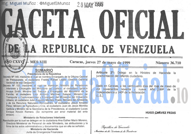 Gaceta Oficial 36710 del 27 Mayo 1999