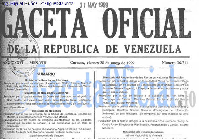 Gaceta Oficial 36711 del 28 Mayo 1999