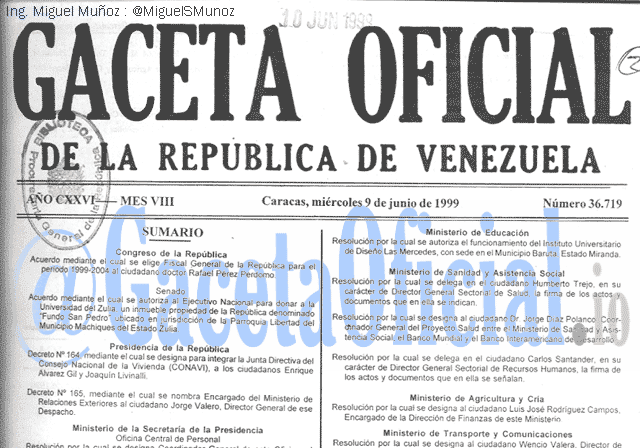 Gaceta Oficial 36719 del 9 Junio 1999