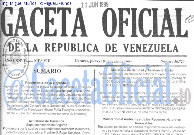 Gaceta Oficial 36720 del 10 Junio 1999