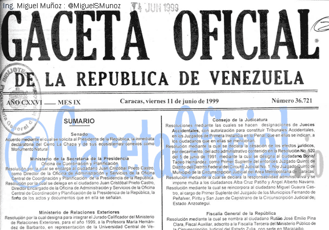 Gaceta Oficial 36721 del 11 Junio 1999