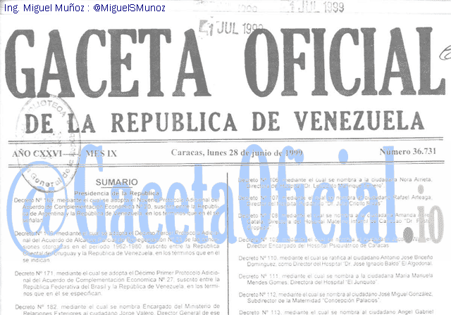 Gaceta Oficial 36731 del 28 Junio 1999