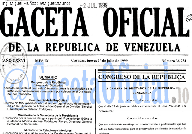 Gaceta Oficial 36734 del 1 Julio 1999