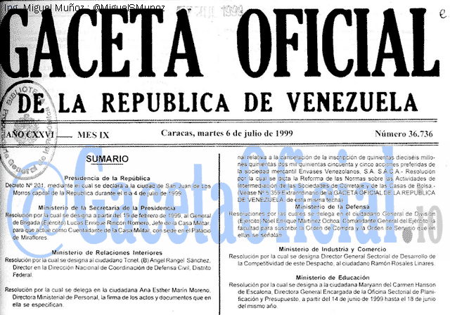 Gaceta Oficial 36736 del 6 Julio 1999
