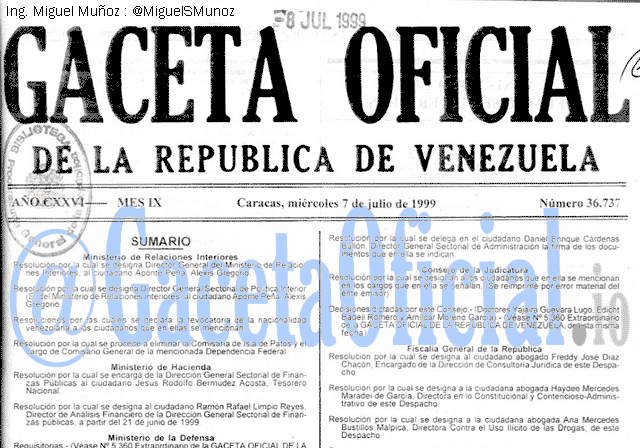 Gaceta Oficial 36737 del 7 Julio 1999