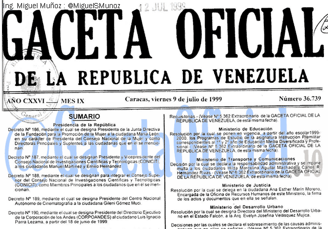 Gaceta Oficial 36739 del 9 Julio 1999