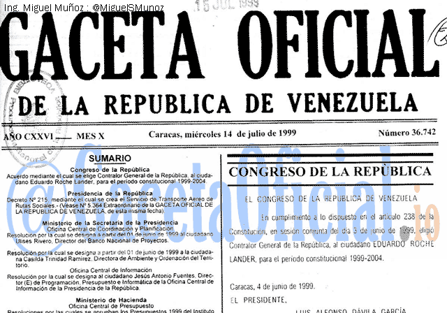 Gaceta Oficial 36742 del 14 Julio 1999