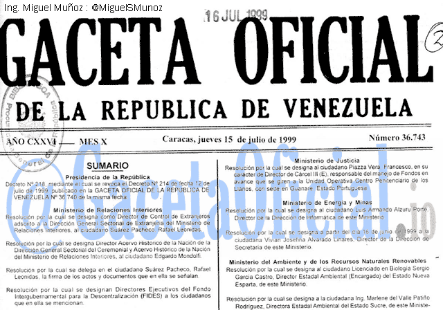 Gaceta Oficial 36743 del 15 Julio 1999
