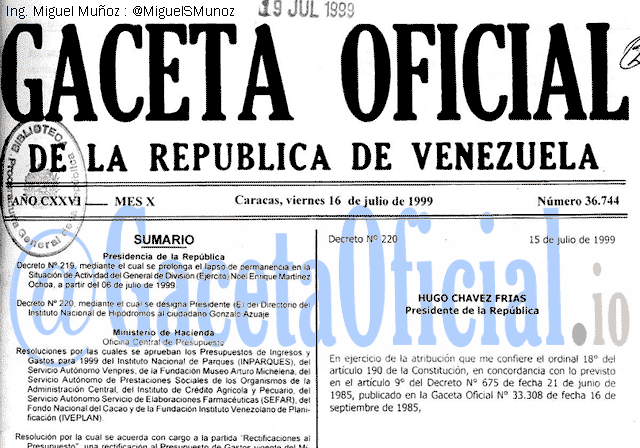 Gaceta Oficial 36744 del 16 Julio 1999