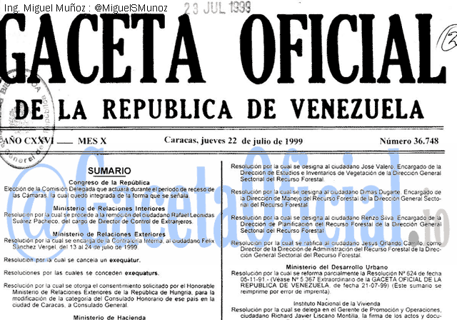 Gaceta Oficial 36748 del 22 Julio 1999